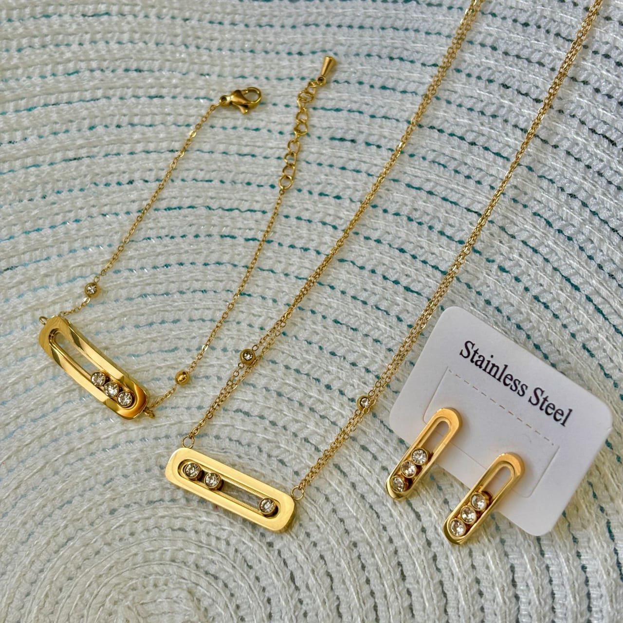 Gold Stainless Steel Necklace & Earring Set